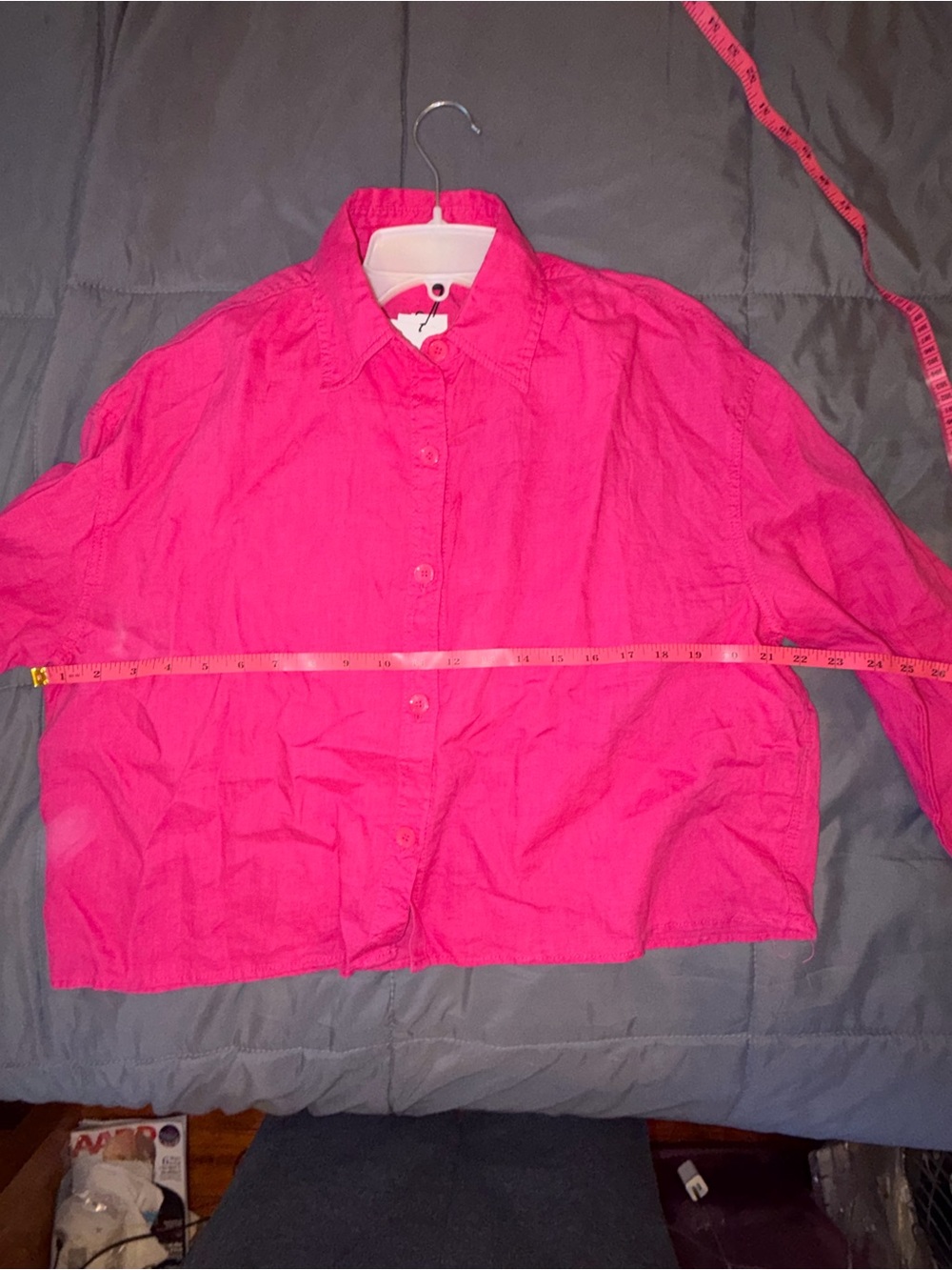 ZARA Fuchsia Pink 100% Linen Cropped Button Down Shirt NWT M - Picture 6 of 8